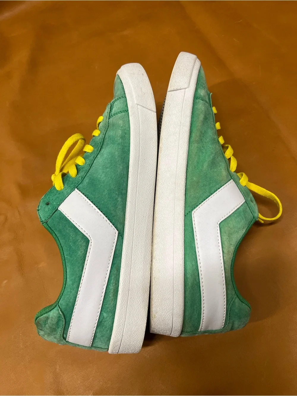Men’s Pony Green Suede Low-Top Sneakers 12.5 with Yellow Laces